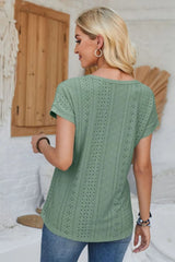 Eyelet Round Neck Rolled Short Sleeve T-Shirt - V.I.P Digital Presence