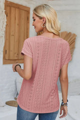 Eyelet Round Neck Rolled Short Sleeve T-Shirt - V.I.P Digital Presence