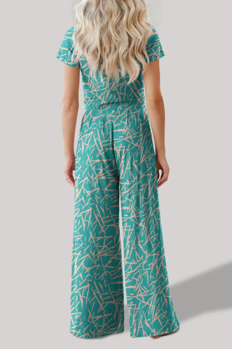 FAM-FAM Printed Round Neck Short Sleeve Top and Pants Set - V.I.P Digital Presence