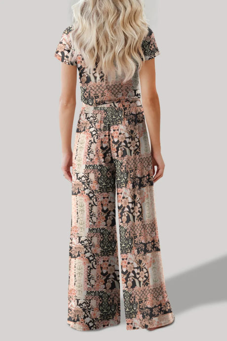 FAM-FAM Printed Round Neck Short Sleeve Top and Pants Set - V.I.P Digital Presence