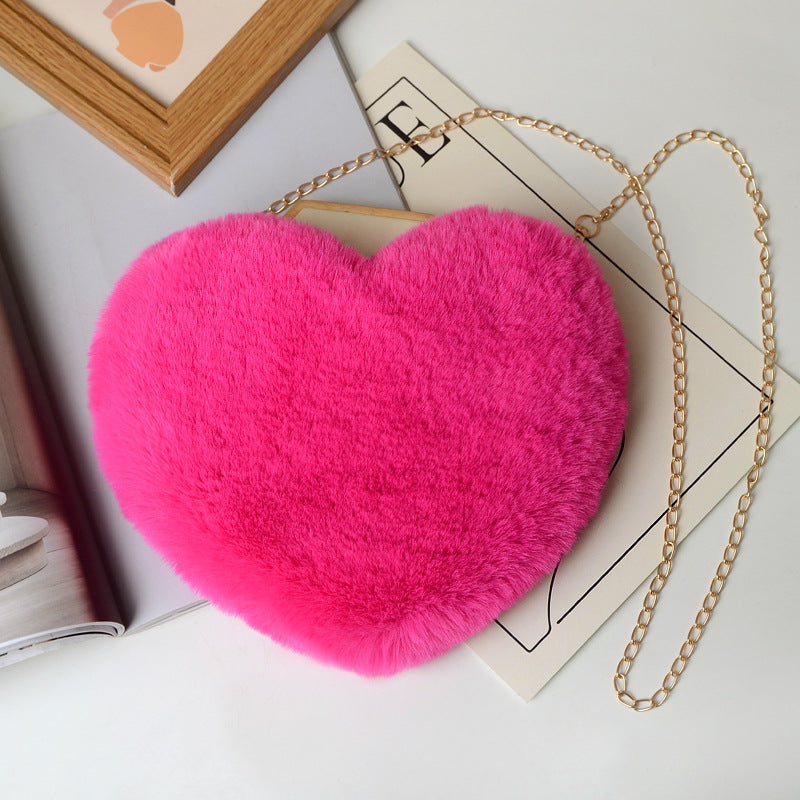 Fashion love heart bag peach heart bag women's chain messenger bag plush shoulder furry bag coin purse - V.I.P Digital Presence