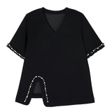 Fashion Set V-neck Solid Color Shoulder Pad T-shirt+Elastic Waist Short Skirt - V.I.P Digital Presence
