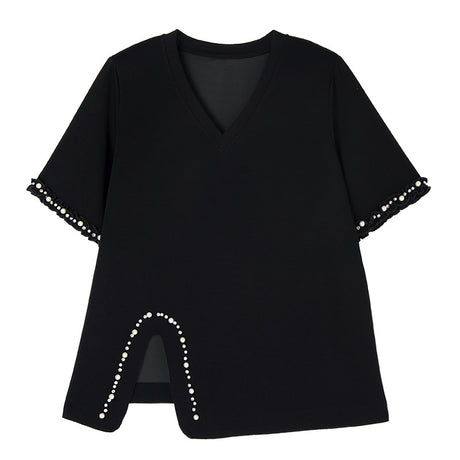 Fashion Set V-neck Solid Color Shoulder Pad T-shirt+Elastic Waist Short Skirt - V.I.P Digital Presence