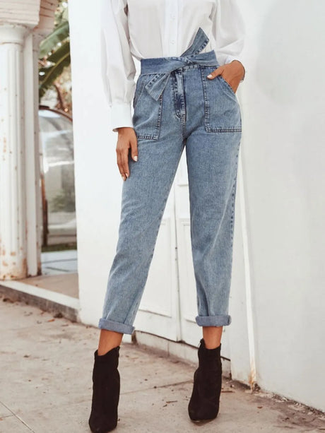 Fashionable and casual high waist slimming straight leg denim pants - V.I.P Digital Presence