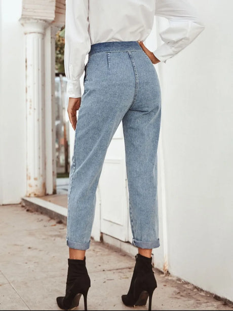Fashionable and casual high waist slimming straight leg denim pants - V.I.P Digital Presence
