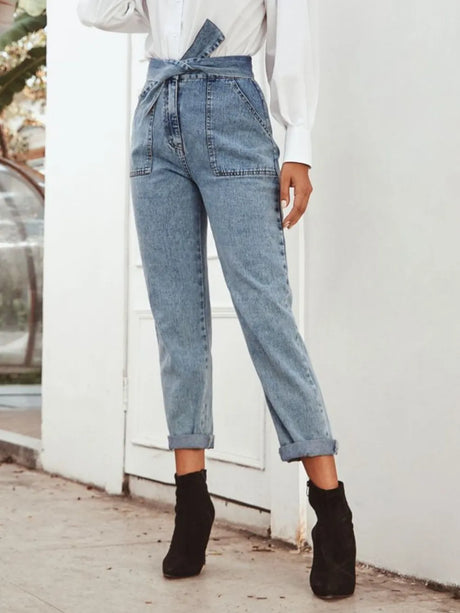 Fashionable and casual high waist slimming straight leg denim pants - V.I.P Digital Presence
