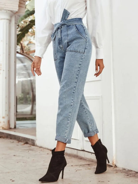 Fashionable and casual high waist slimming straight leg denim pants - V.I.P Digital Presence