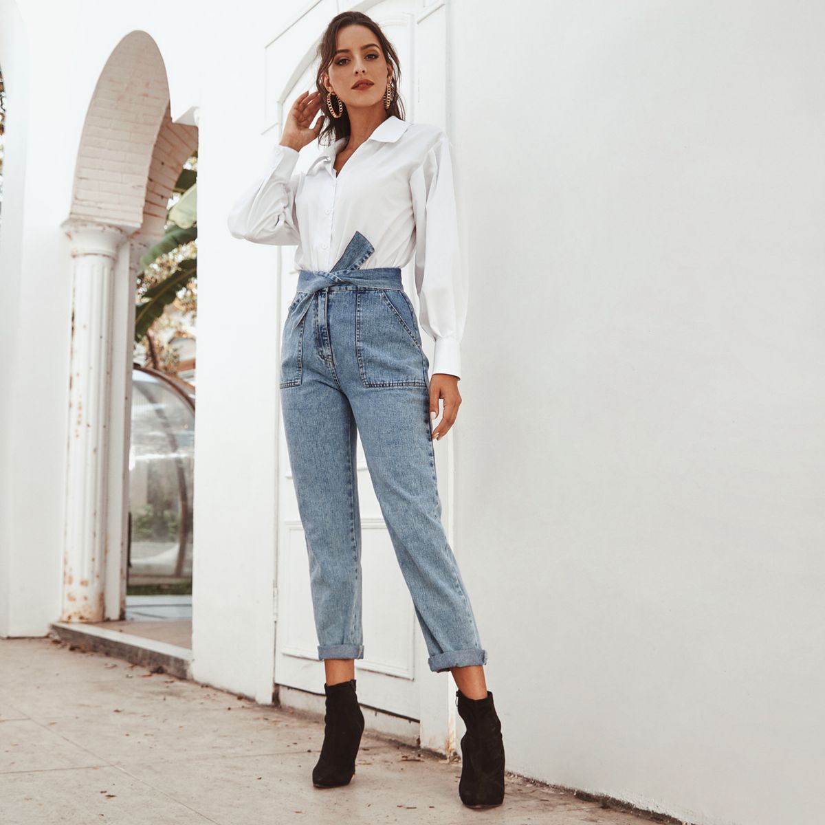Fashionable and casual high waist slimming straight leg denim pants - V.I.P Digital Presence