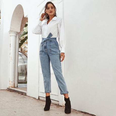 Fashionable and casual high waist slimming straight leg denim pants - V.I.P Digital Presence