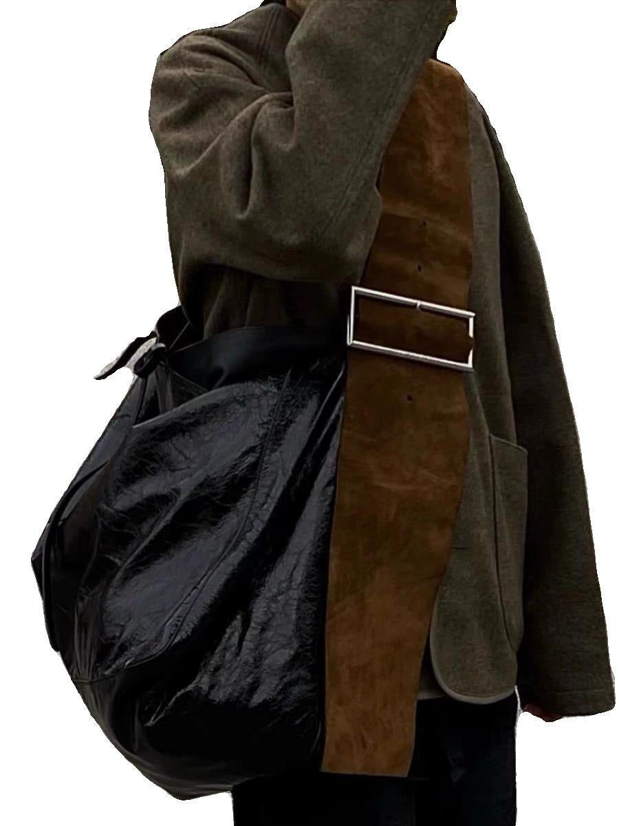Fashionable and versatile contrasting color dark wide shoulder strap niche design single shoulder crossbody bag trendy - V.I.P Digital Presence