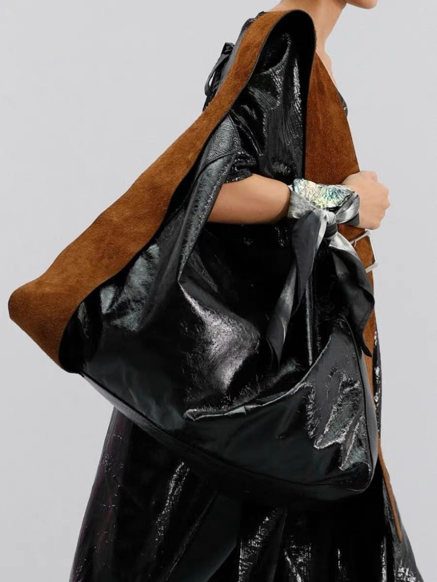 Fashionable and versatile contrasting color dark wide shoulder strap niche design single shoulder crossbody bag trendy - V.I.P Digital Presence