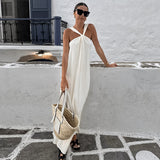 Fashionable and versatile design dress simple sleeveless off shoulder slim fit white long skirt for women - V.I.P Digital Presence