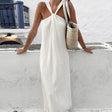 Fashionable and versatile design dress simple sleeveless off shoulder slim fit white long skirt for women - V.I.P Digital Presence