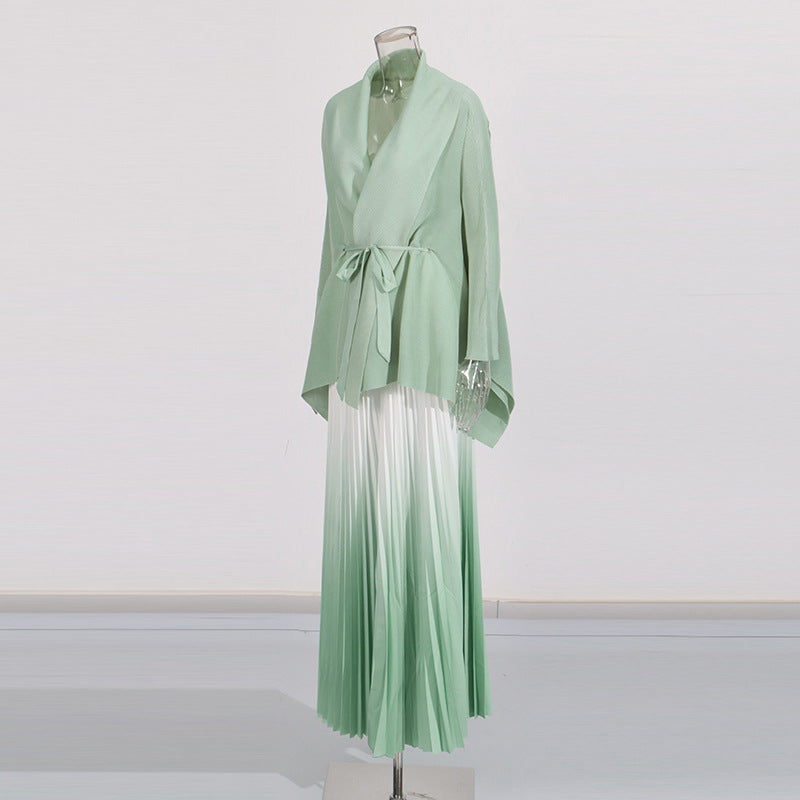 Fashionable casual style set cape shawl style lace up top+pleated skirt - V.I.P Digital Presence