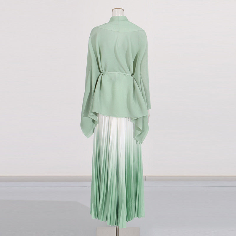 Fashionable casual style set cape shawl style lace up top+pleated skirt - V.I.P Digital Presence