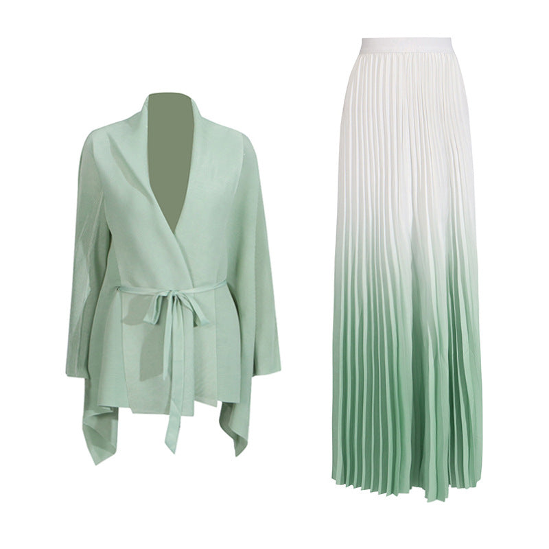Fashionable casual style set cape shawl style lace up top+pleated skirt - V.I.P Digital Presence