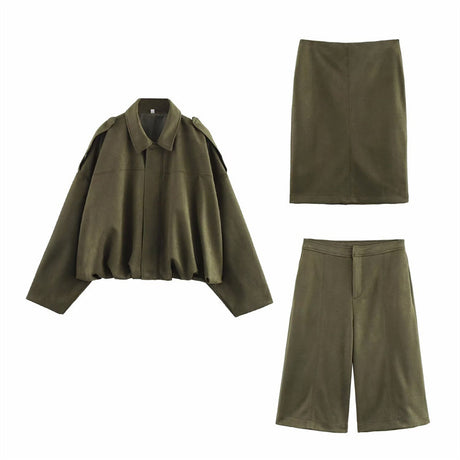 Fashionable lazy suede jacket bomber jacket shorts back skirt jacket set - V.I.P Digital Presence