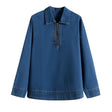 Fashionable retro long sleeved lapel denim shirt top - V.I.P Digital Presence