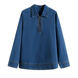 Fashionable retro long sleeved lapel denim shirt top - V.I.P Digital Presence