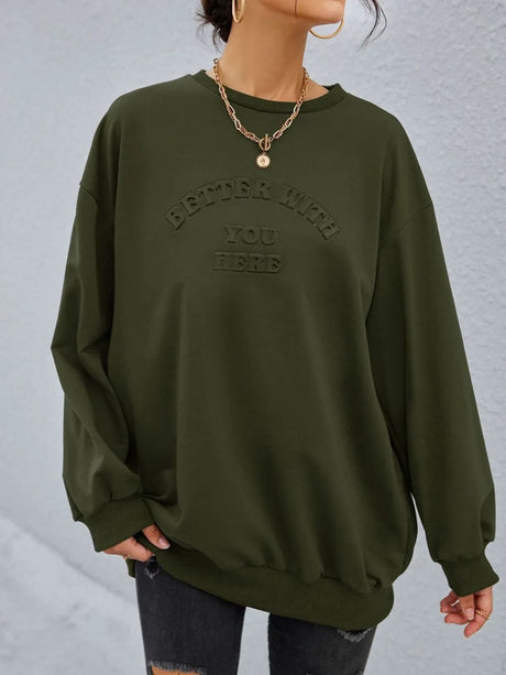 Fashionable round neck long sleeved letter solid color loose hoodie - V.I.P Digital Presence