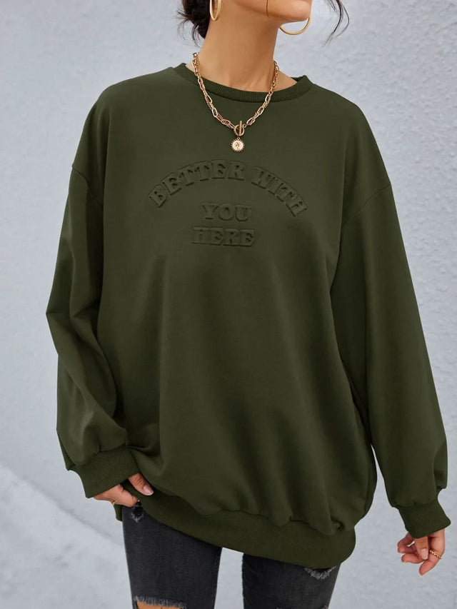 Fashionable round neck long sleeved letter solid color loose hoodie - V.I.P Digital Presence