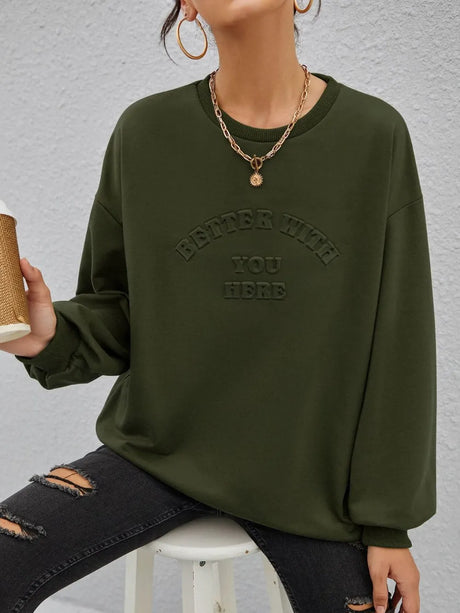 Fashionable round neck long sleeved letter solid color loose hoodie - V.I.P Digital Presence