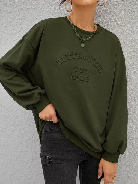Fashionable round neck long sleeved letter solid color loose hoodie - V.I.P Digital Presence