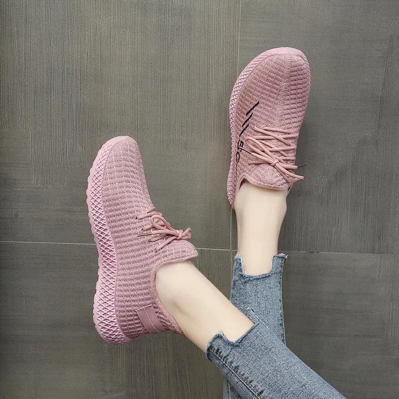 Fashionable running shoes with soft soles trendy fly woven mesh Korean version casual sports single shoes - V.I.P Digital Presence