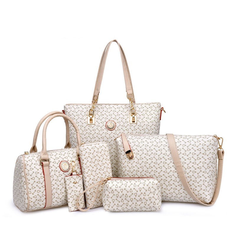 Fish bone patterned bun mother bag six piece set, single shoulder diagonal cross portable bun mother bag - V.I.P Digital Presence