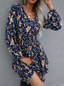 Floral Layered Surplice Balloon Sleeve Dress - V.I.P Digital Presence