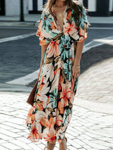 Floral Plunge Half Sleeve Dress - V.I.P Digital Presence