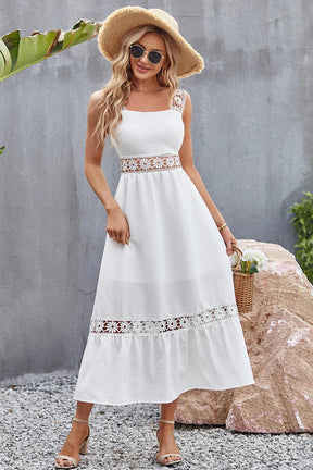 Flower Crochet Wide Strap Midi Dress - V.I.P Digital Presence