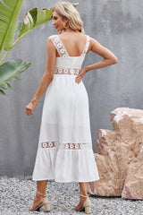 Flower Crochet Wide Strap Midi Dress - V.I.P Digital Presence