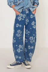 Flower Print Wide Leg Jeans - V.I.P Digital Presence