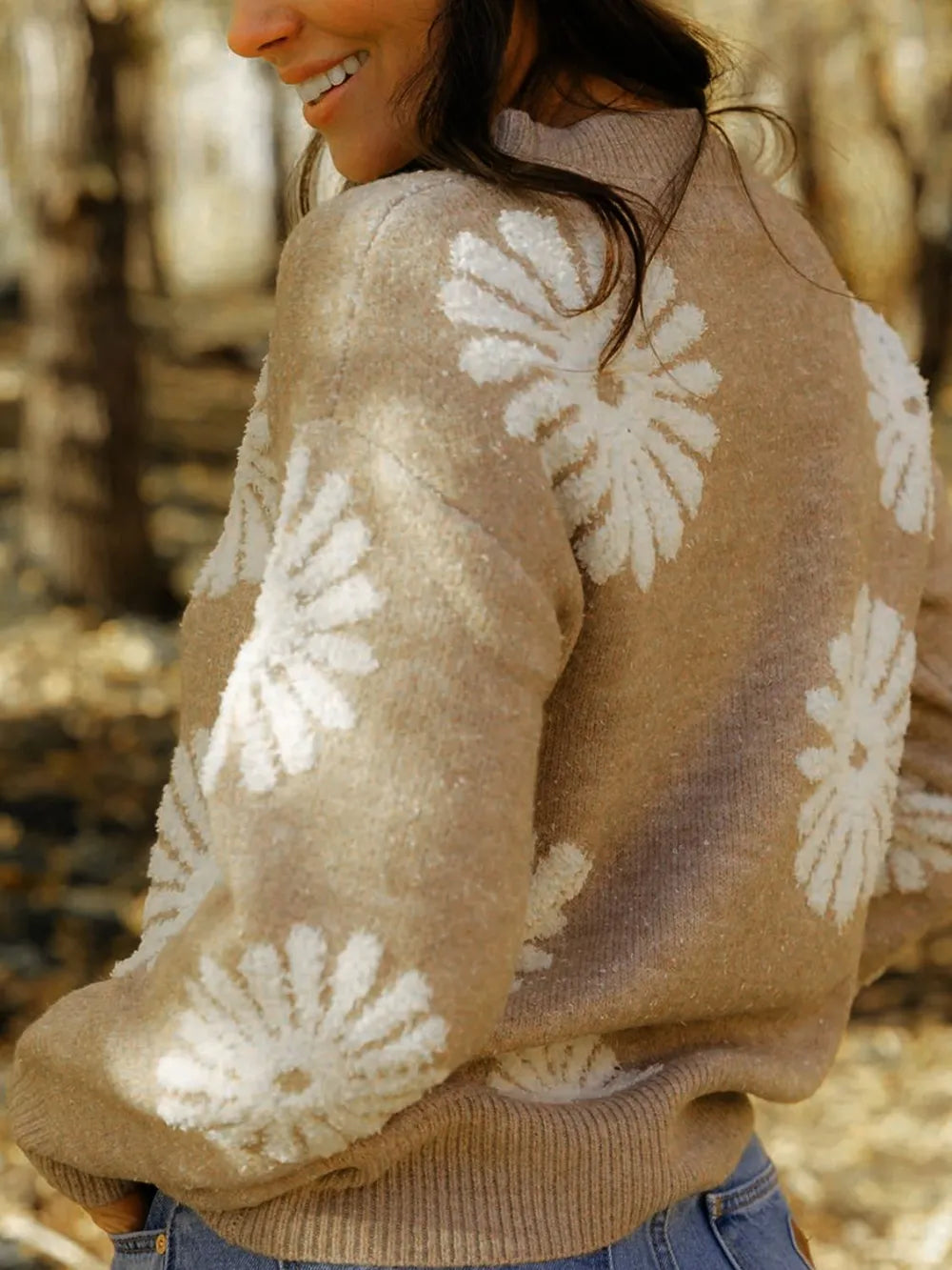 Flower Round Neck Long Sleeve Sweater - V.I.P Digital Presence