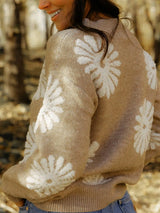 Flower Round Neck Long Sleeve Sweater - V.I.P Digital Presence