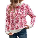 Flower Round Neck Long Sleeve Sweater - V.I.P Digital Presence