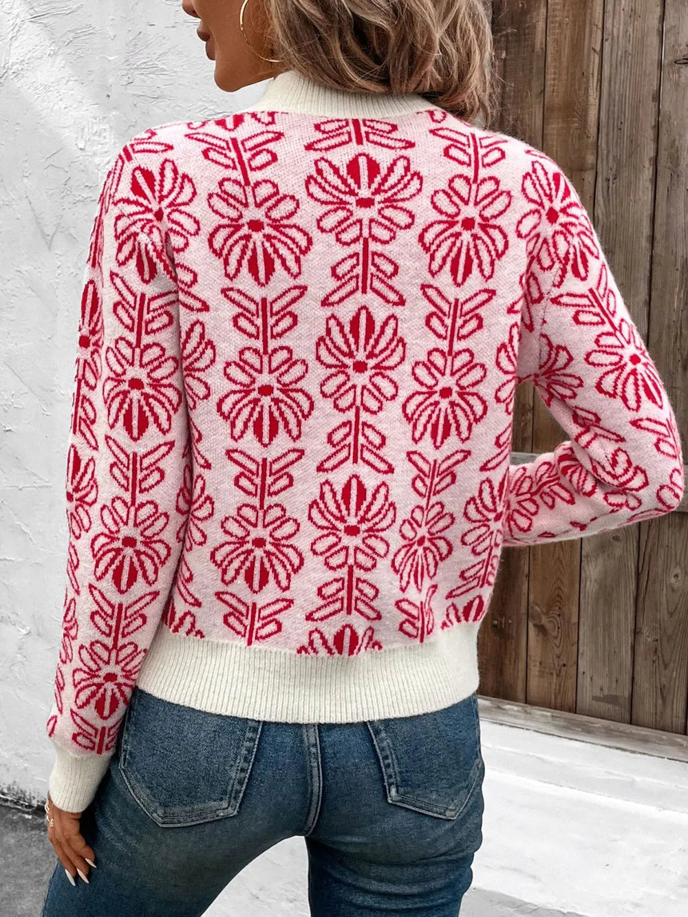 Flower Round Neck Long Sleeve Sweater - V.I.P Digital Presence