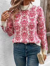Flower Round Neck Long Sleeve Sweater - V.I.P Digital Presence