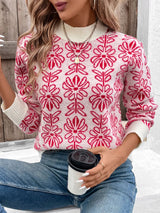 Flower Round Neck Long Sleeve Sweater - V.I.P Digital Presence