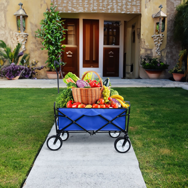 Folding Wagon Garden Shopping Beach Cart (Blue) - V.I.P Digital Presence
