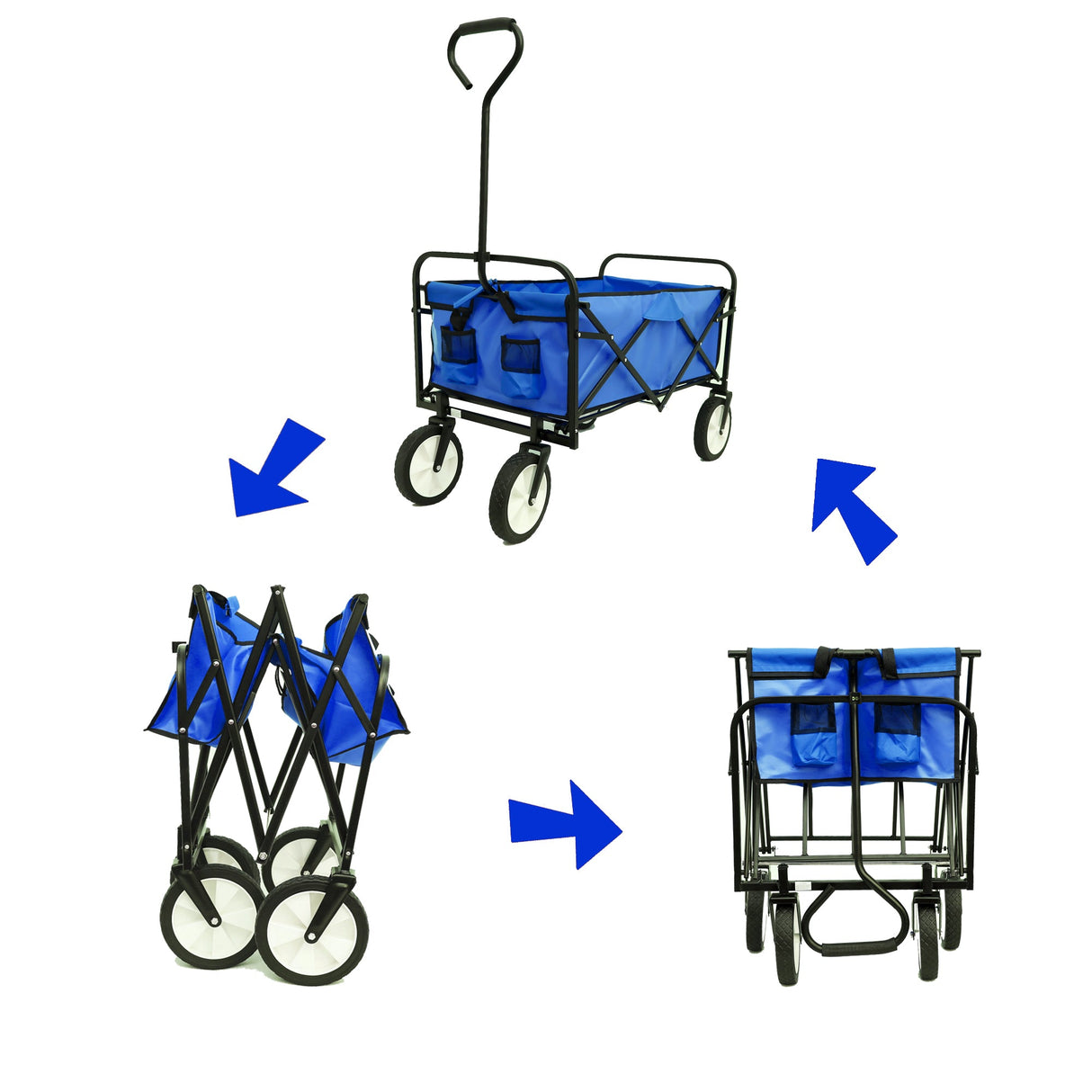 Folding Wagon Garden Shopping Beach Cart (Blue) - V.I.P Digital Presence