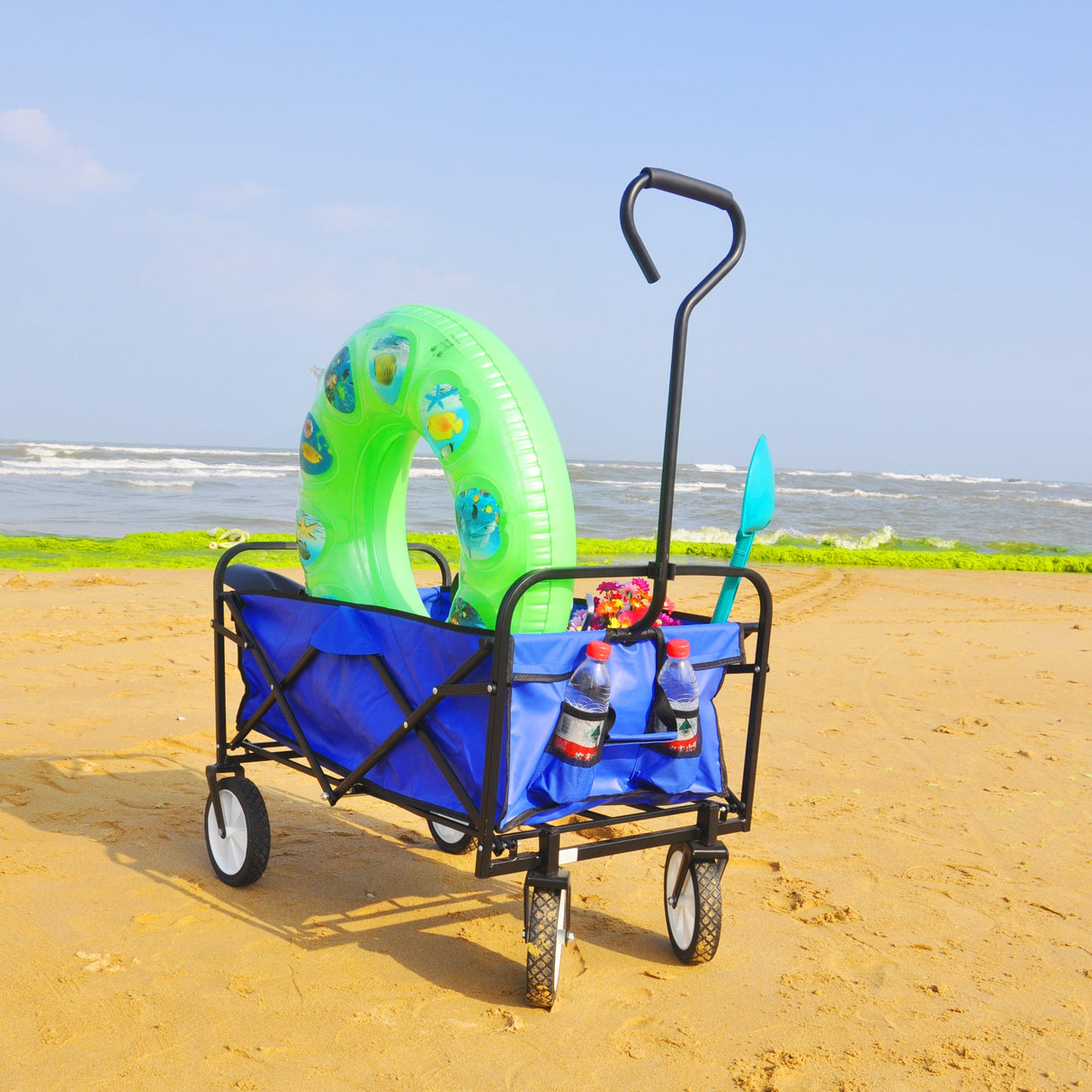 Folding Wagon Garden Shopping Beach Cart (Blue) - V.I.P Digital Presence