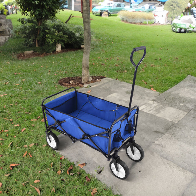Folding Wagon Garden Shopping Beach Cart   (Blue) - V.I.P Digital Presence