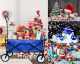 Folding Wagon Garden Shopping Beach Cart (Blue) - V.I.P Digital Presence