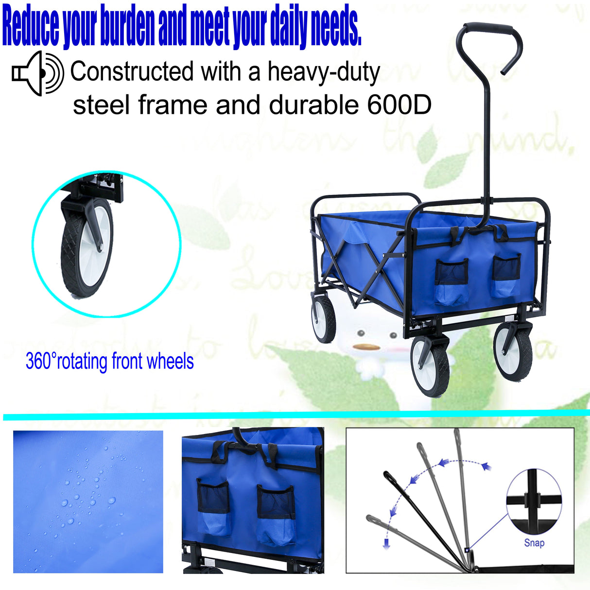 Folding Wagon Garden Shopping Beach Cart (Blue) - V.I.P Digital Presence