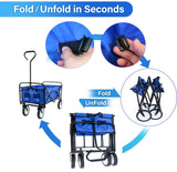Folding Wagon Garden Shopping Beach Cart (Blue) - V.I.P Digital Presence