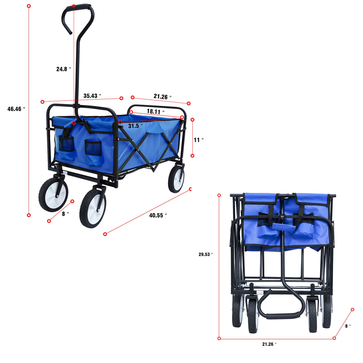 Folding Wagon Garden Shopping Beach Cart (Blue) - V.I.P Digital Presence