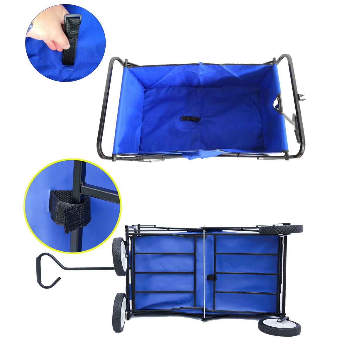 Folding Wagon Garden Shopping Beach Cart (Blue) - V.I.P Digital Presence