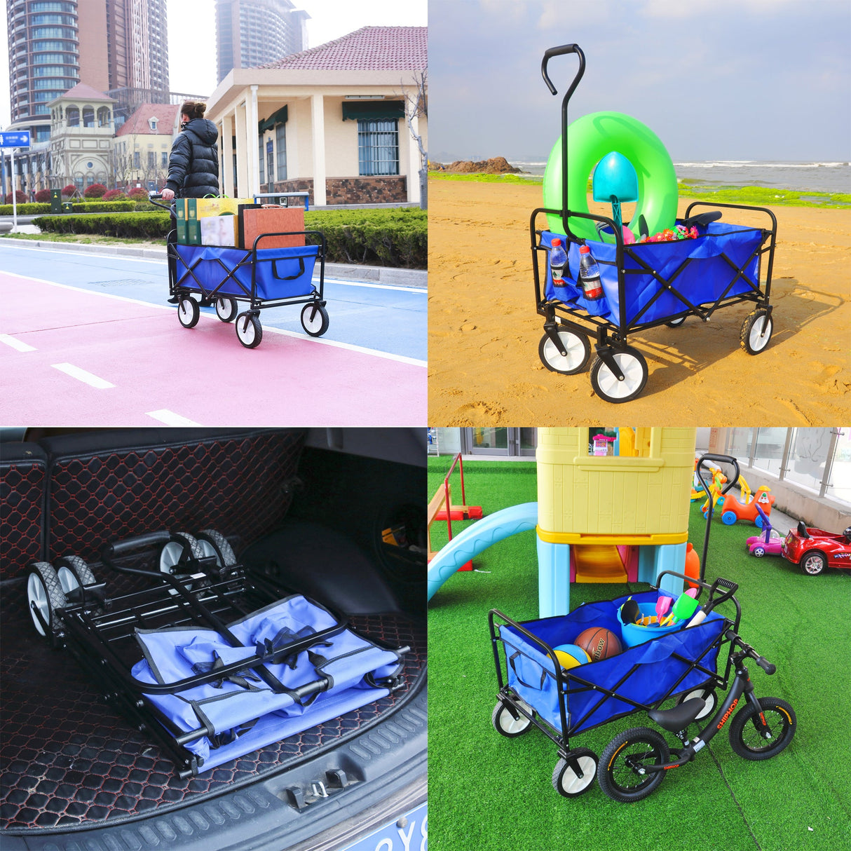 Folding Wagon Garden Shopping Beach Cart (Blue) - V.I.P Digital Presence